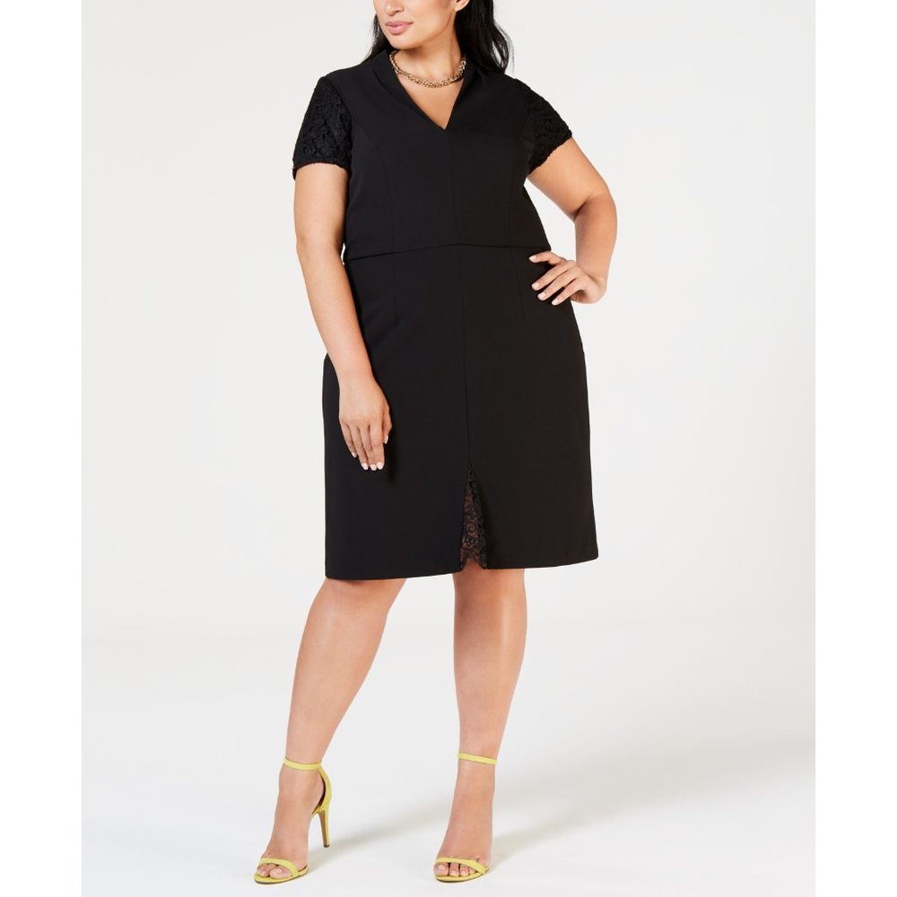 NWT Womens Plus Size 22W Betsey Johnson Black Lace Trim Detail Sheath Dress NEW